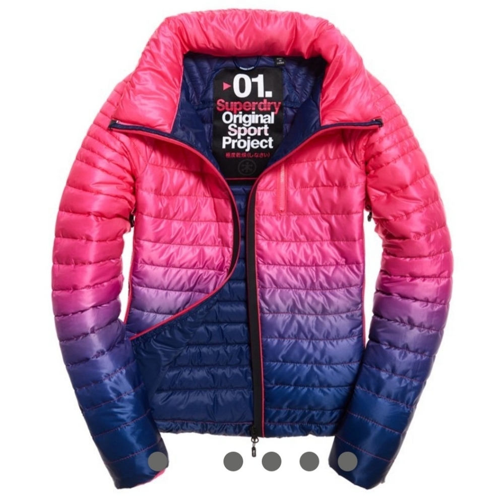 Superdry Beautiful Women Gradient Puffer Jacket - Pink and Blue NEW size L
